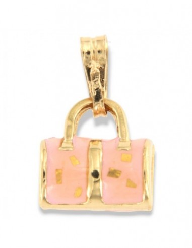 Ciondolo Oro Giallo Borsa Smaltata Rosa [a9e11ba7]