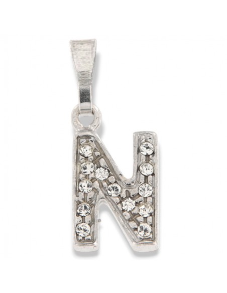 CIONDOLO ARGENTO RODIATO LETTERA N CON ZIRCONI [cdd75da6]