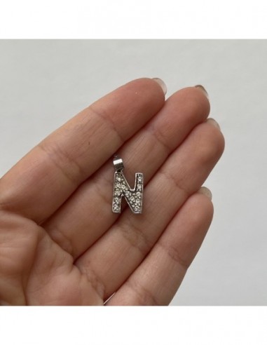 CIONDOLO ARGENTO RODIATO LETTERA N CON ZIRCONI [c77b0617]