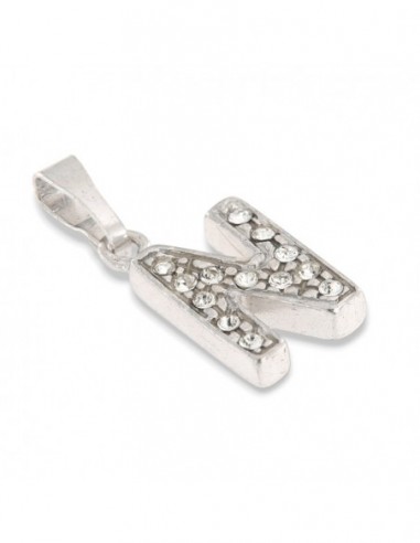CIONDOLO ARGENTO RODIATO LETTERA N CON ZIRCONI [7066c713]