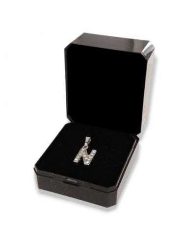 CIONDOLO ARGENTO RODIATO LETTERA N CON ZIRCONI [c22b4109]
