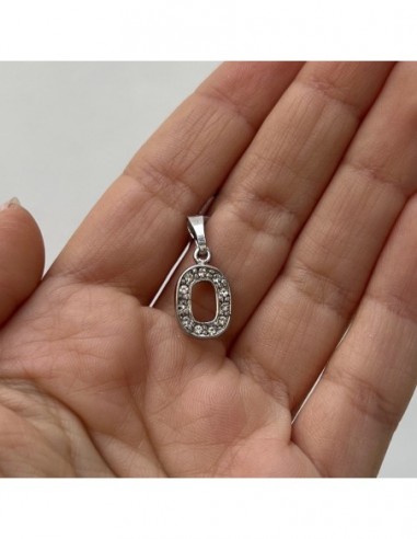 CIONDOLO ARGENTO RODIATO LETTERA O CON ZIRCONI [4a6018a5]