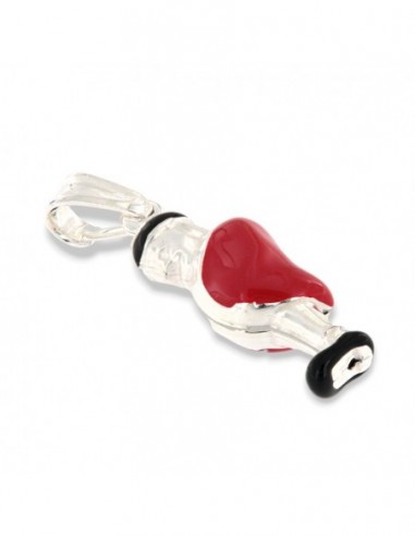 CIONDOLO ARGENTO RODIATO GOBBO SMALTATO ROSSO NERO [5616adf1]