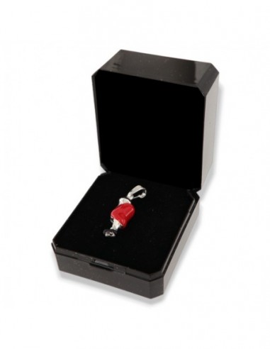CIONDOLO ARGENTO RODIATO GOBBO SMALTATO ROSSO NERO [e45b2beb]
