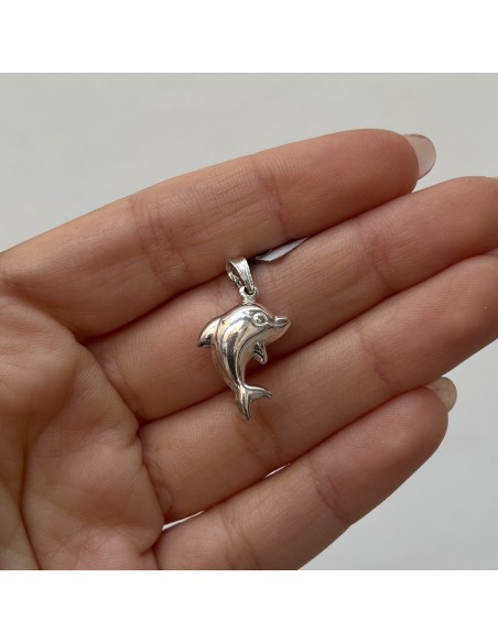 Ciondolo Argento Rodiato Delfino Medio Bombato [0815c394]