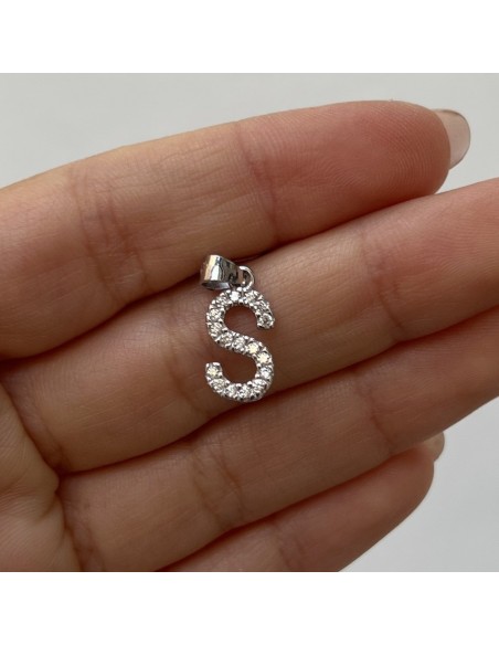 Ciondolo Argento Rodiato Lettera S Con Zirconi [e992ed09]