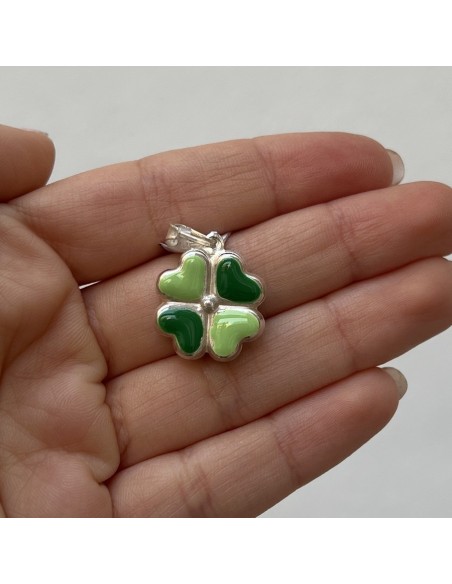 Ciondolo Argento Rodiato Quadrifoglio Verde [c05acfaf]