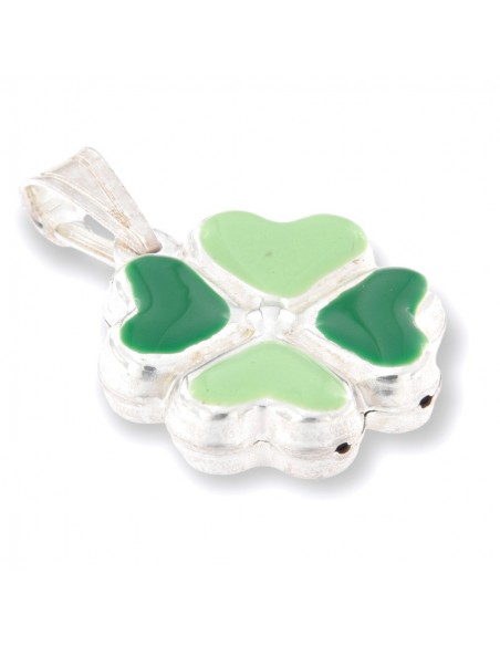 Ciondolo Argento Rodiato Quadrifoglio Verde [77470eab]