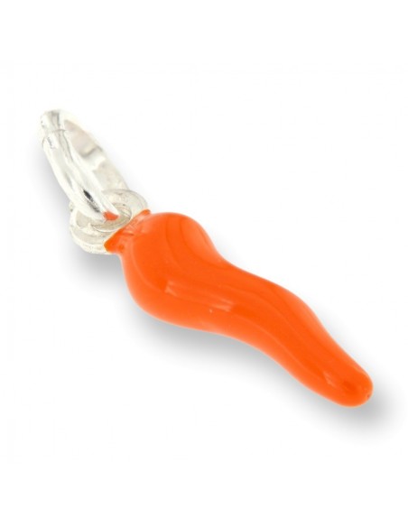 Ciondolo Argento Rodiato Corno Arancione 18MM [034cda1c]