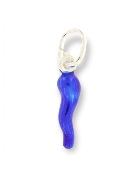 Ciondolo Argento Rodiato Corno Blu Elettrico 18MM [89053c42]