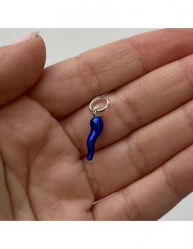 Ciondolo Argento Rodiato Corno Blu Elettrico 18MM [bc036bcb]