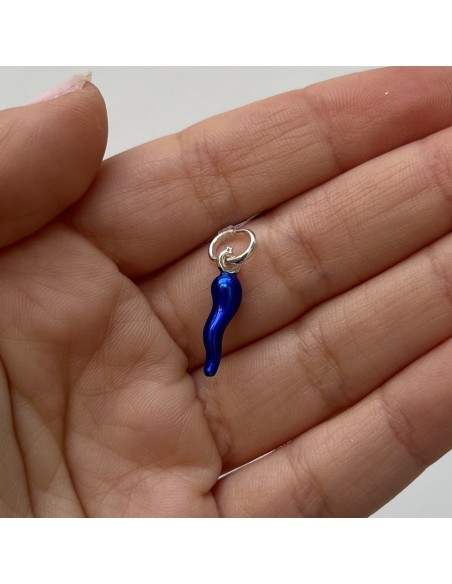 Ciondolo Argento Rodiato Corno Blu Elettrico 18MM [bc036bcb]