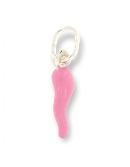 Ciondolo Argento Rodiato Corno Rosa Liscio 18MM [e73ebe4b]