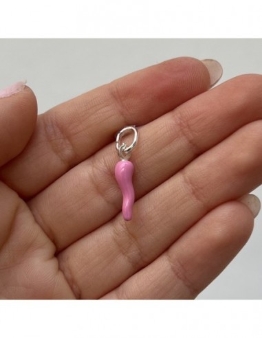 Ciondolo Argento Rodiato Corno Rosa Liscio 18MM [b25adac8]