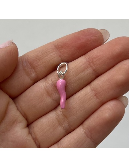 Ciondolo Argento Rodiato Corno Rosa Liscio 18MM [b25adac8]