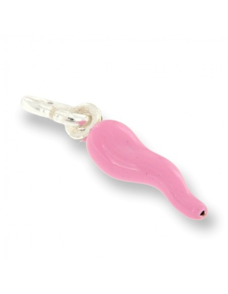 Ciondolo Argento Rodiato Corno Rosa Liscio 18MM [05471bcc]