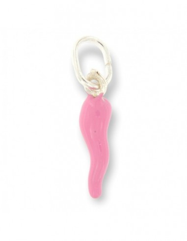 Ciondolo Argento Rodiato Corno Rosa Liscio 18MM [00175cd2]