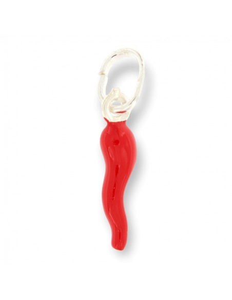 Ciondolo Argento Rodiato Corno Rosso Liscio 18MM [55733851]