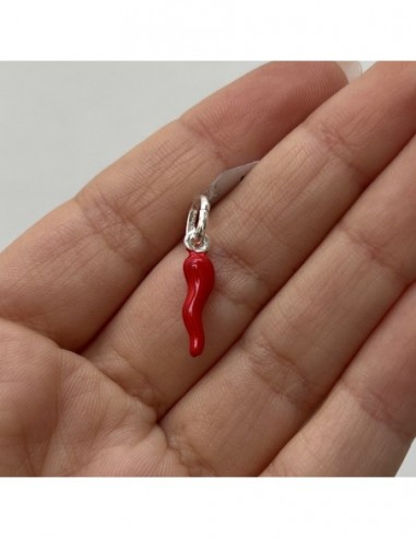 Ciondolo Argento Rodiato Corno Rosso Liscio 18MM [a0b109cc]
