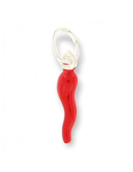 Ciondolo Argento Rodiato Corno Rosso Liscio 18MM [12fc8fd6]