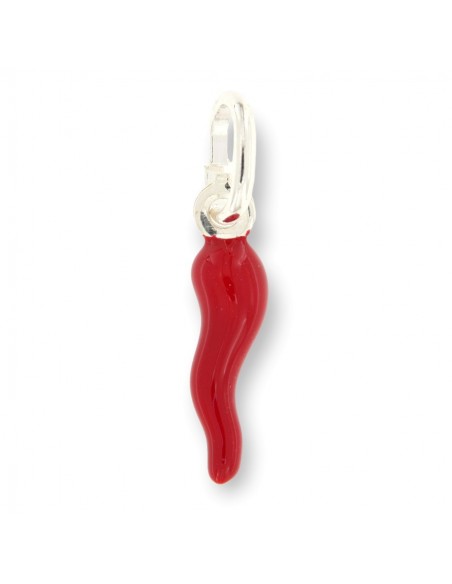 Ciondolo Argento Rodiato Corno Rosso Scuro 18MM [e26ef955]
