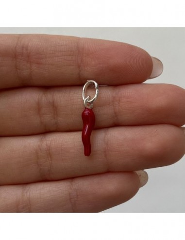 Ciondolo Argento Rodiato Corno Rosso Scuro 18MM [271dd1cd]