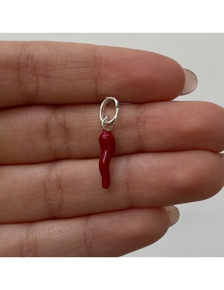Ciondolo Argento Rodiato Corno Rosso Scuro 18MM [271dd1cd]