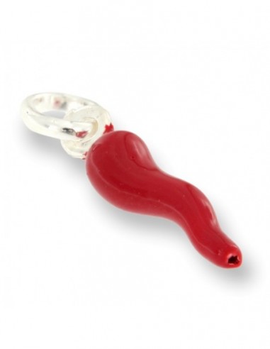 Ciondolo Argento Rodiato Corno Rosso Scuro 18MM [900010c9]