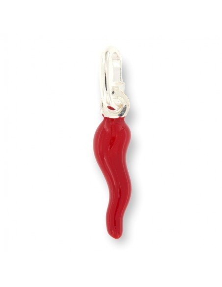 Ciondolo Argento Rodiato Corno Rosso Scuro 18MM [955057d7]