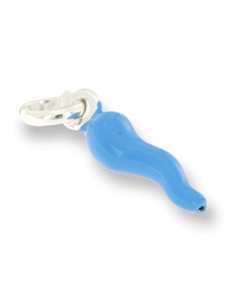 Ciondolo Argento Rodiato Corno Celeste Liscio 18MM [19f579cb]