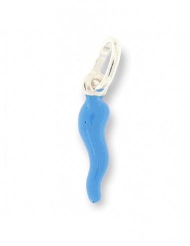 Ciondolo Argento Rodiato Corno Celeste Liscio 18MM [1ca53ed5]