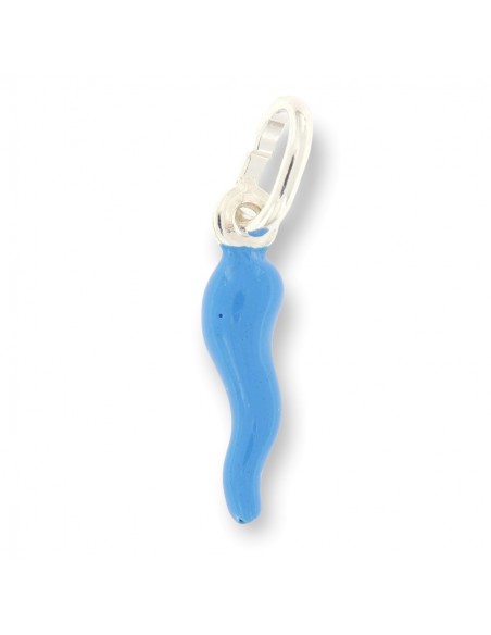 Ciondolo Argento Rodiato Corno Celeste Liscio 18MM [1ca53ed5]