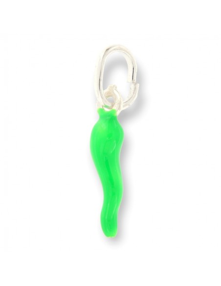 Ciondolo Argento Rodiato Corno Verde Lime 18MM [9b09e6d4]