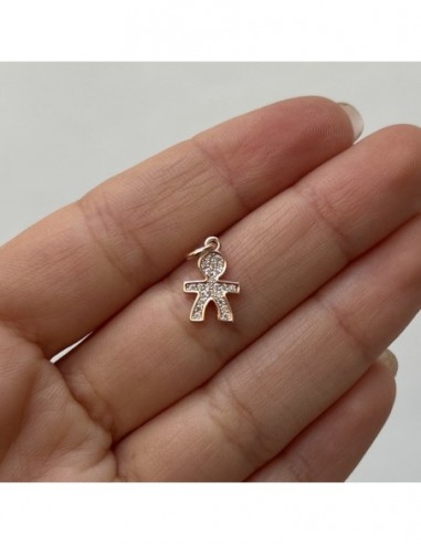 Ciondolo Argento Rosato Sagoma Bambino Zirconi [7814bdf6]