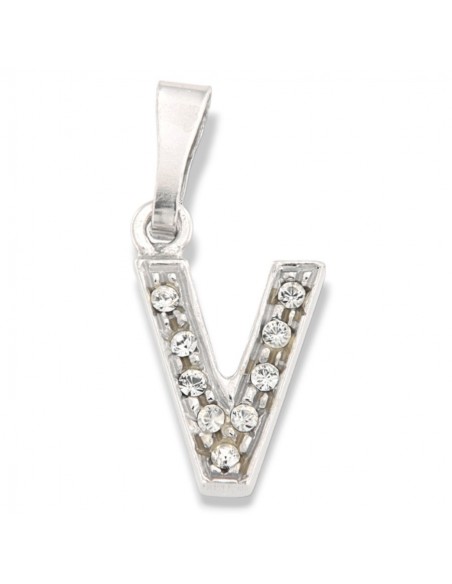 CIONDOLO ARGENTO RODIATO LETTERA V CON ZIRCONI [f9b8d46f]