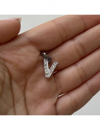 CIONDOLO ARGENTO RODIATO LETTERA V CON ZIRCONI [7c5d6ca8]