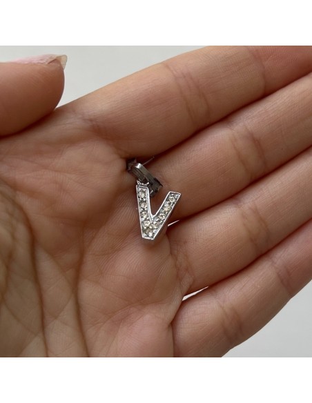 CIONDOLO ARGENTO RODIATO LETTERA V CON ZIRCONI [7c5d6ca8]