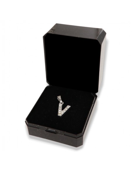 CIONDOLO ARGENTO RODIATO LETTERA V CON ZIRCONI [790d2bb6]
