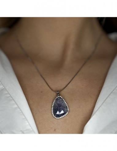 CIONDOLO ARGENTO RODIATO CORINDONE BLU ZIRCONI [d0e3481f]