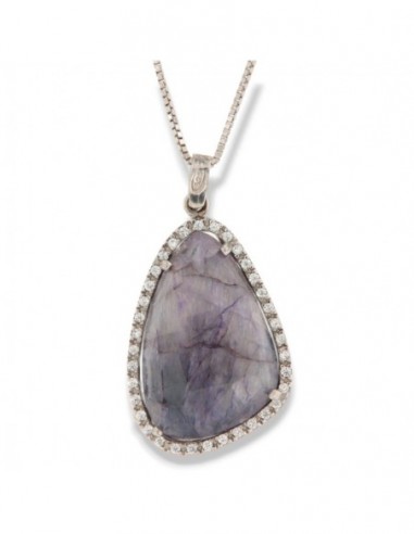 CIONDOLO ARGENTO RODIATO CORINDONE BLU ZIRCONI [67fe891b]