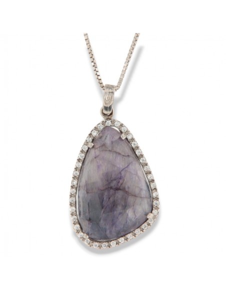 CIONDOLO ARGENTO RODIATO CORINDONE BLU ZIRCONI [67fe891b]