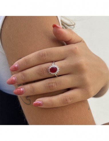 Anello Argento Rodiato Principessa Rosso 9x7MM [18ccb368]