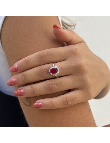 Anello Argento Rodiato Principessa Rosso 9x7MM [18ccb368]