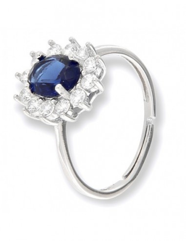 Anello Argento Rodiato Principessa Blu 8x6MM [50e555f3]