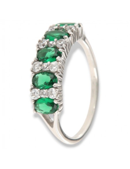 Anello Oro Bianco Riviera Zirconi Verdi Bianchi [1e8b3379]