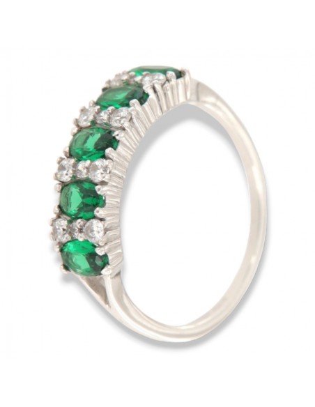 Anello Oro Bianco Riviera Zirconi Verdi Bianchi [074264af]