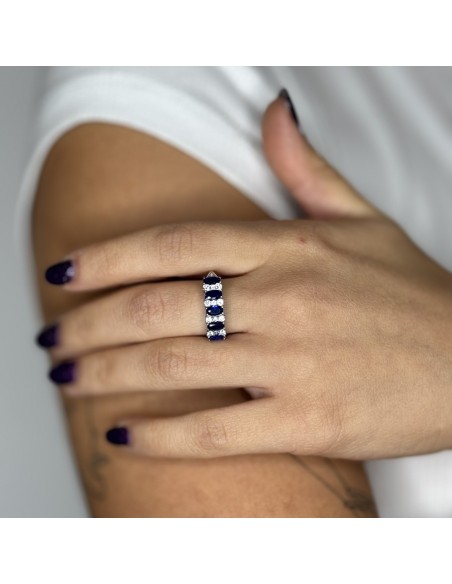 Anello Oro Bianco Riviera Zirconi Blu Bianchi [32a33ab4]