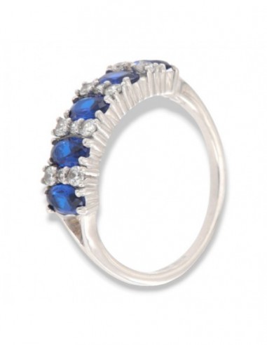 Anello Oro Bianco Riviera Zirconi Blu Bianchi [80eebcae]