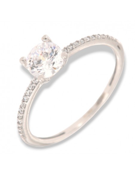 Anello Oro Bianco Solitario Zircone Bianco 6MM [8be74ab3]