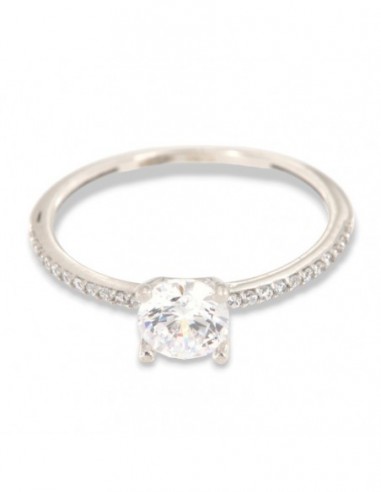 Anello Oro Bianco Solitario Zircone Bianco 6MM [e08c8fa4]